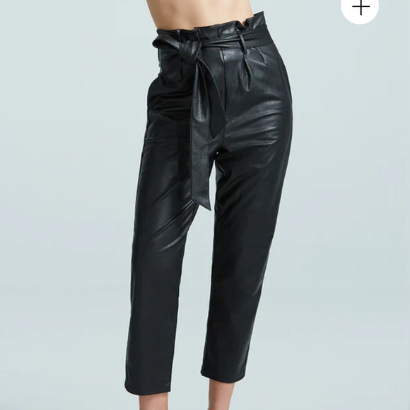 Commando Faux Leather Paperbag Pants Black Tie Waist Pull On Size XL - Picture 1 of 8